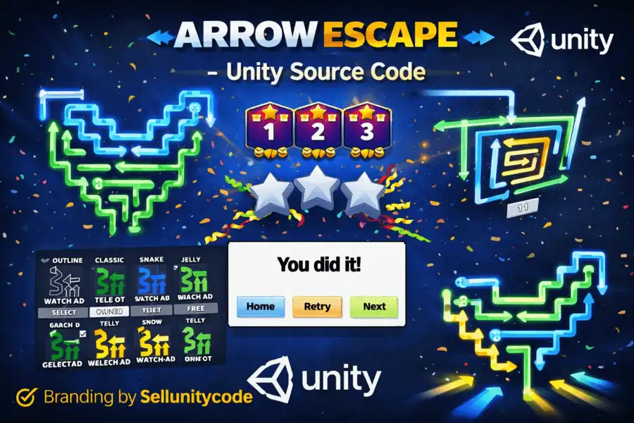 Arrow Escape: Grid-Based Logic Puzzle Unity Source Code (AdMob Ready)