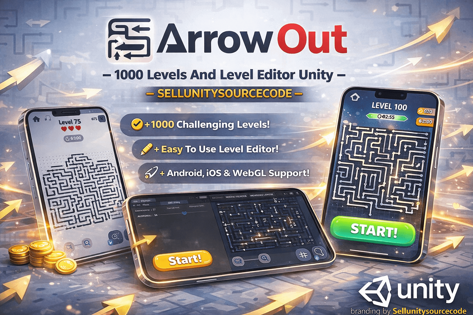 Arrow Out: 1000 Levels Puzzle Game Unity Source Code + Level Editor