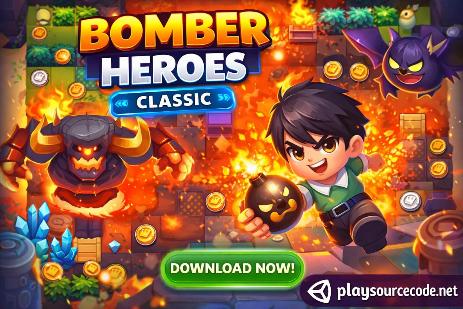 Bomber Heroes – Classic Bomberman Unity Source Code | PlaySourceCode.net