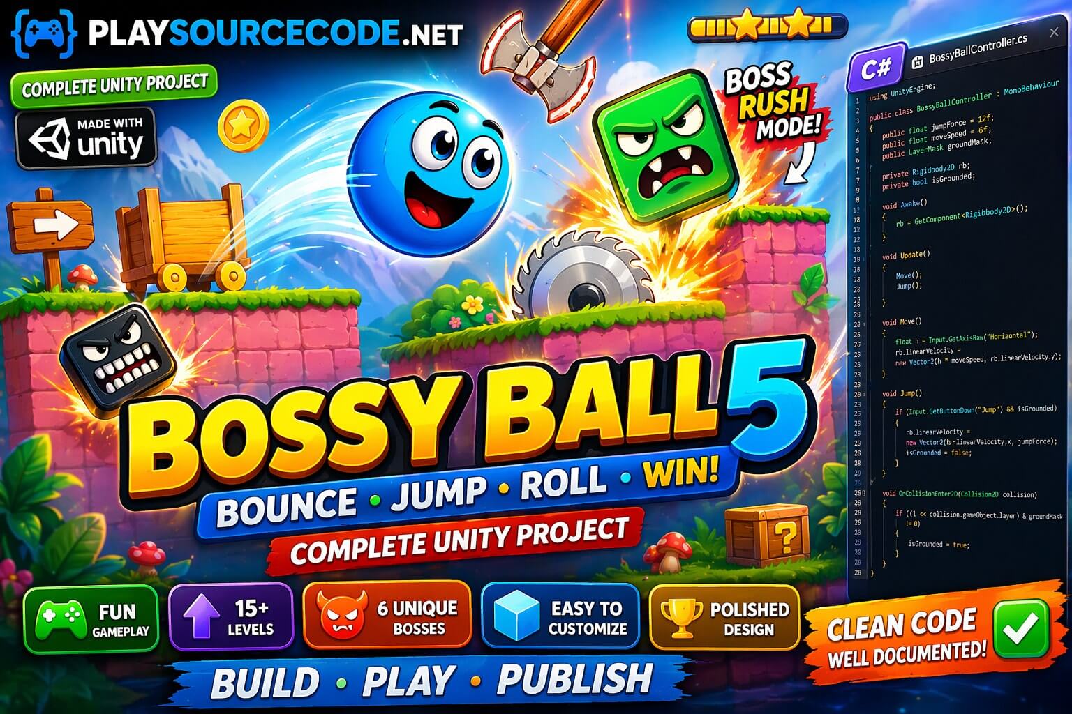Bossy Ball 5: Bounce Jump Roll Unity Game