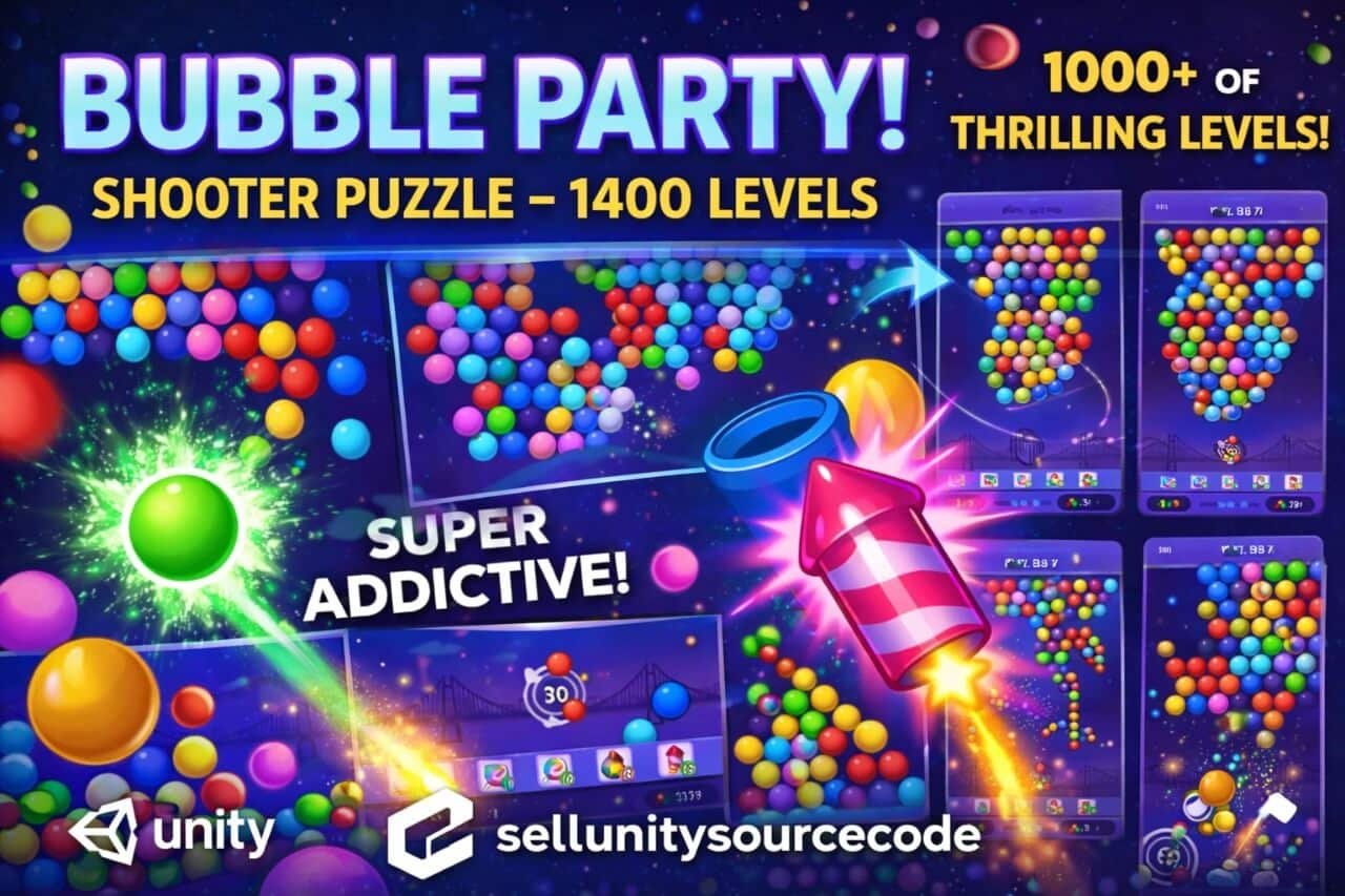 Bubble Party! Shooter Puzzle – 1400 Levels Unity Source Code