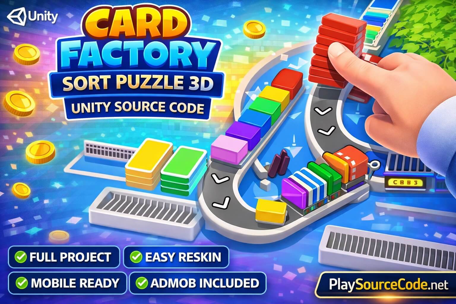 Card Factory Sort Puzzle 3D Unity Game Source Code