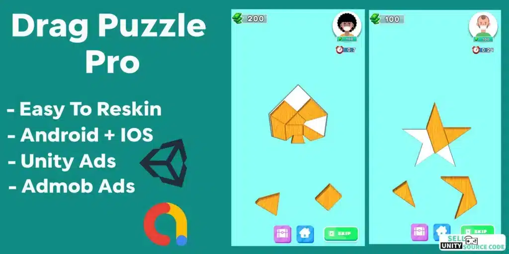 Drag puzzle Pro Unity Game SellUnitySourceCode