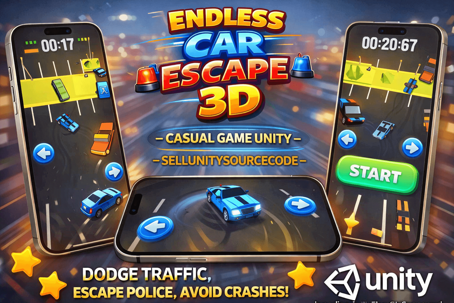 Endless Car Escape 3D Casual Game Unity