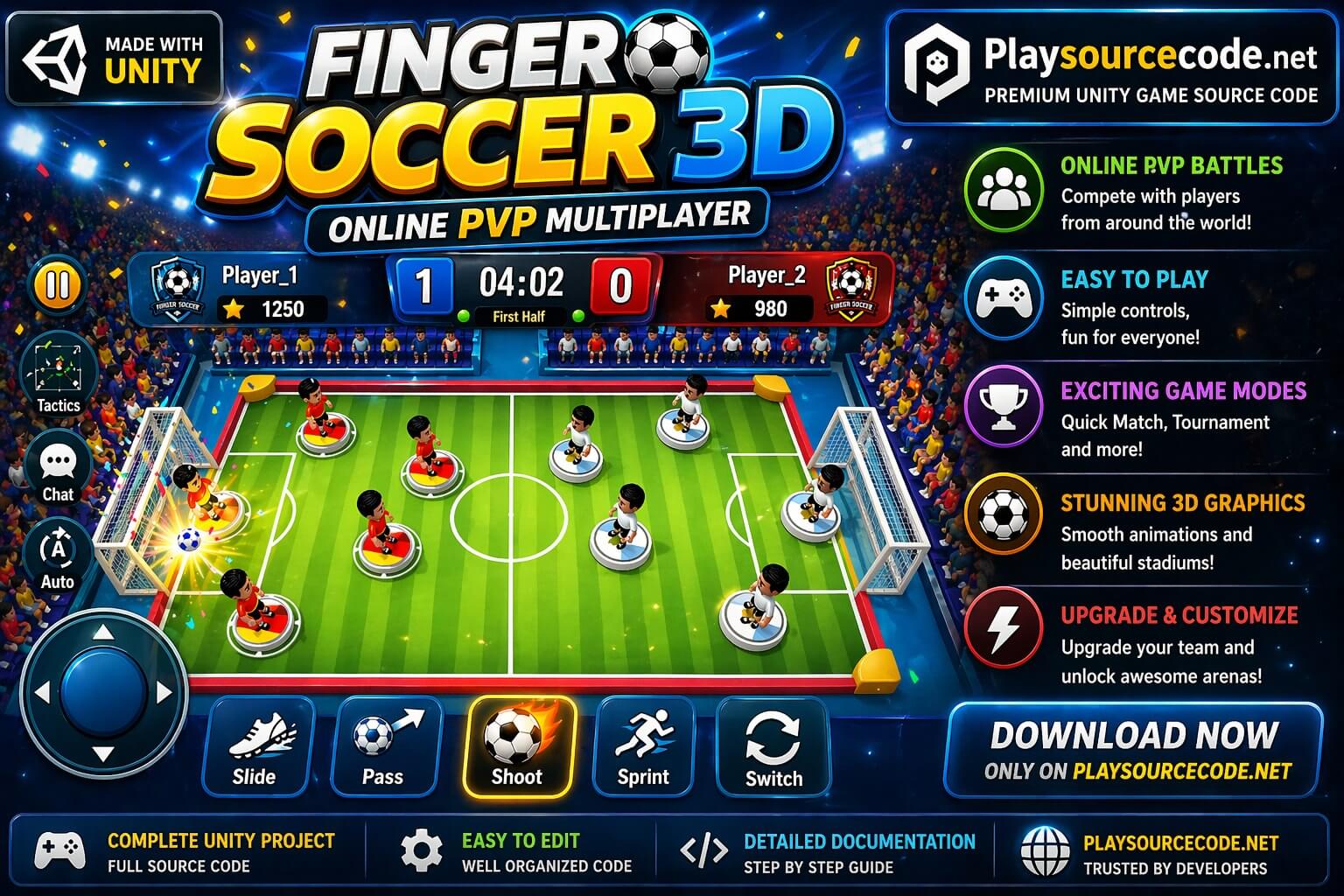 Finger Soccer 3D Online PvP Multiplayer Unity Complete Project