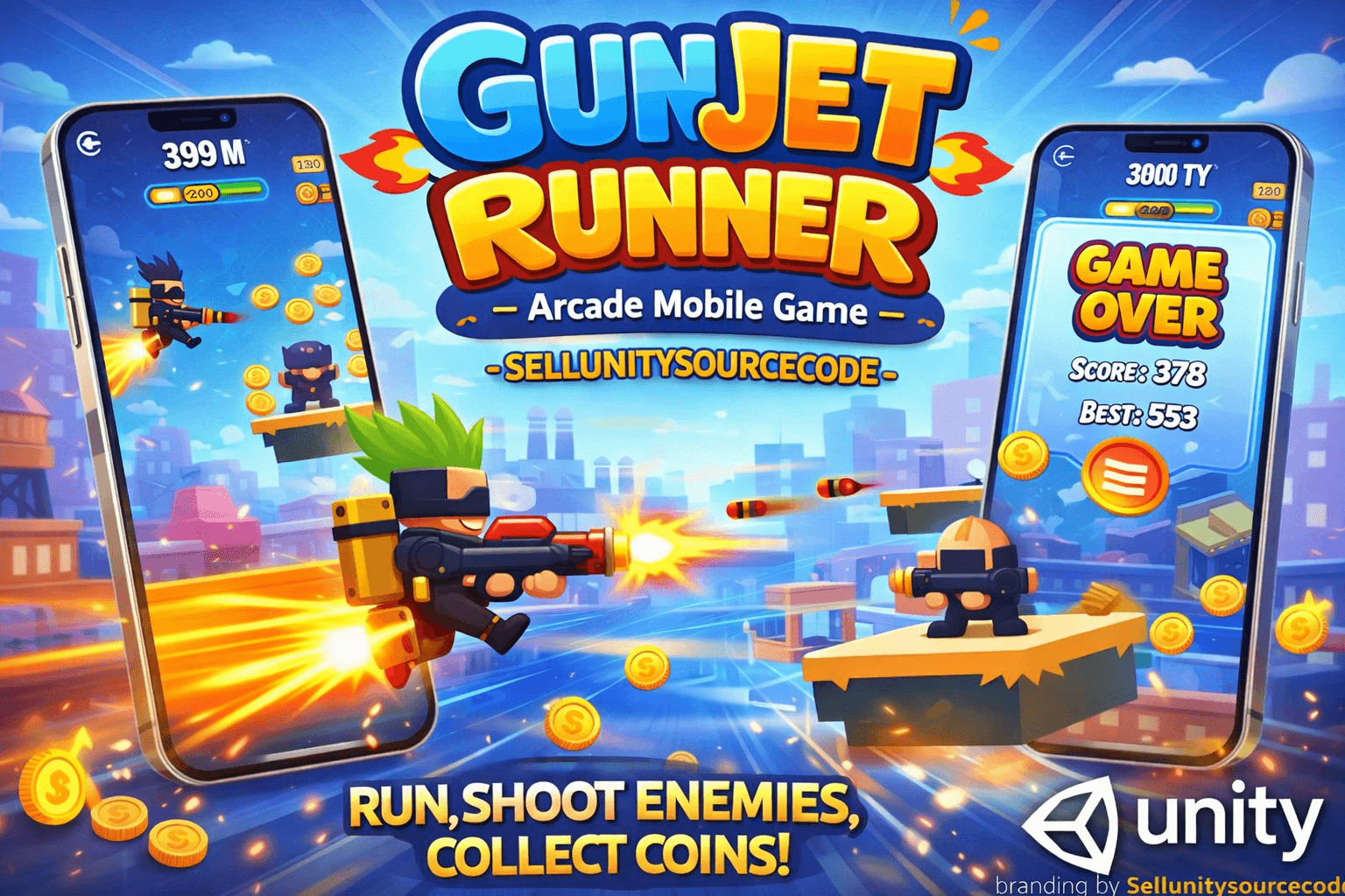 GunJet Runner: 2D Arcade Unity Source Code – Ready to Publish (Ads & Shop)