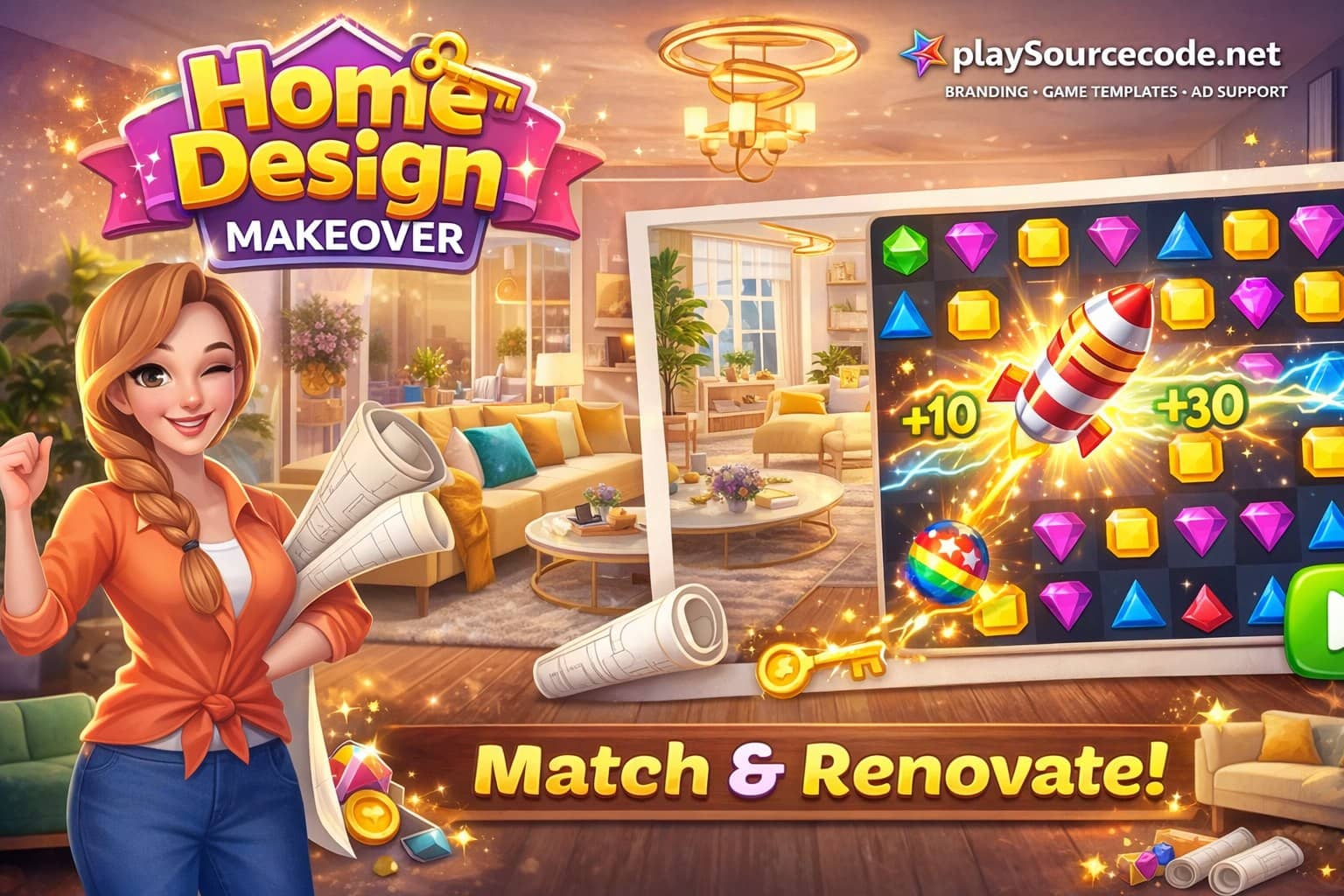 Home Design Makeover  Match-3 Game Unity Code
