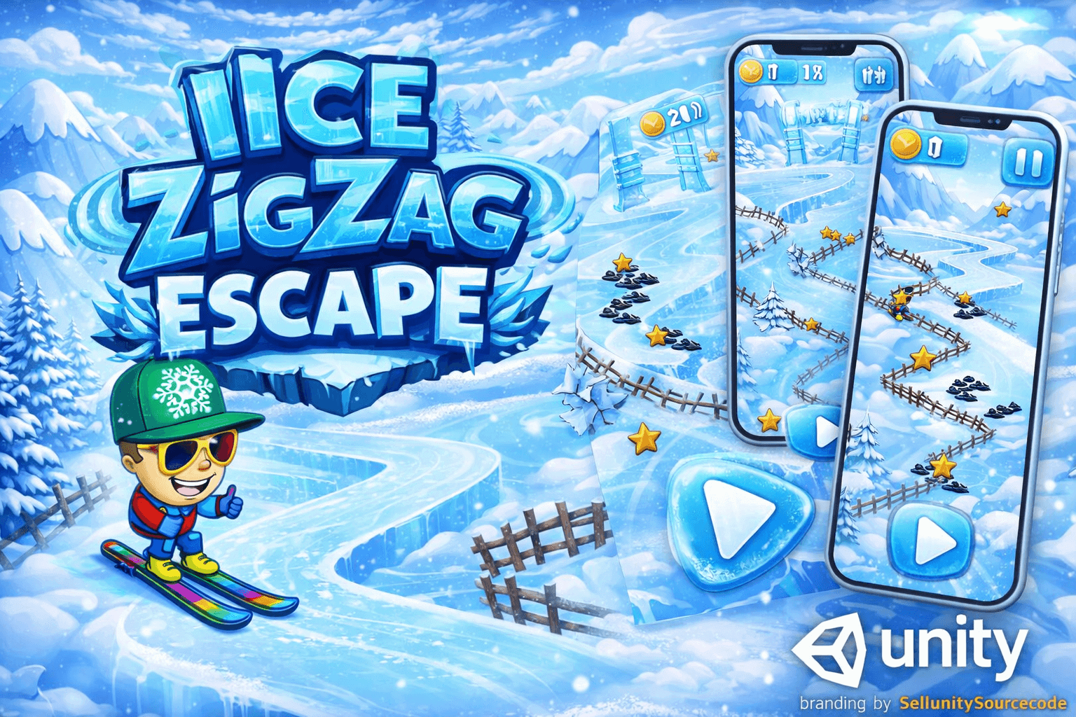 Ice ZigZag Escape: 2D Endless Casual Game Unity Source Code (Android/iOS/WebGL)