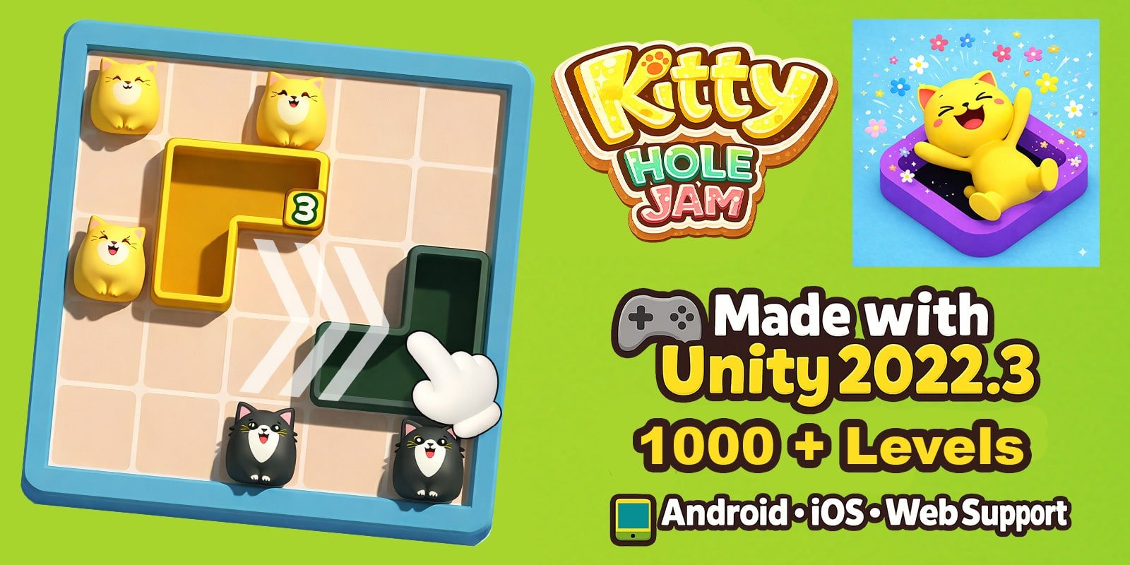 Kitty Hole Jam Unity Source Code – 1000+ Levels Premium Cat Puzzle Game