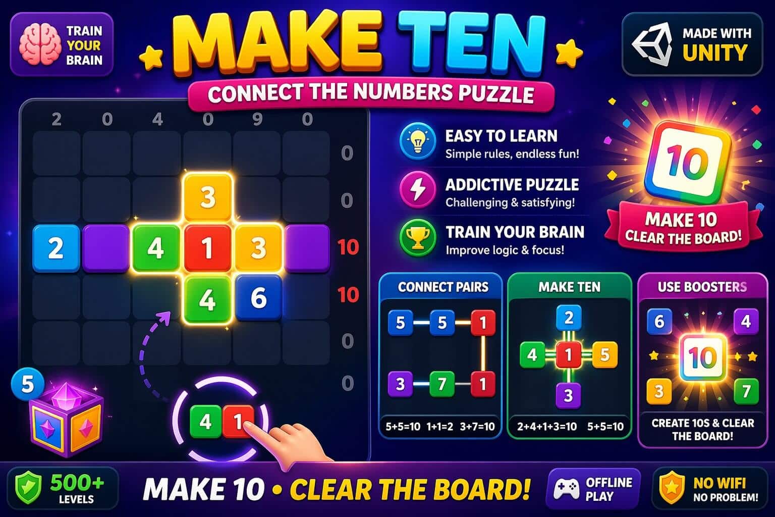 Make Ten - Connect the Numbers Puzzle Unity Source Code