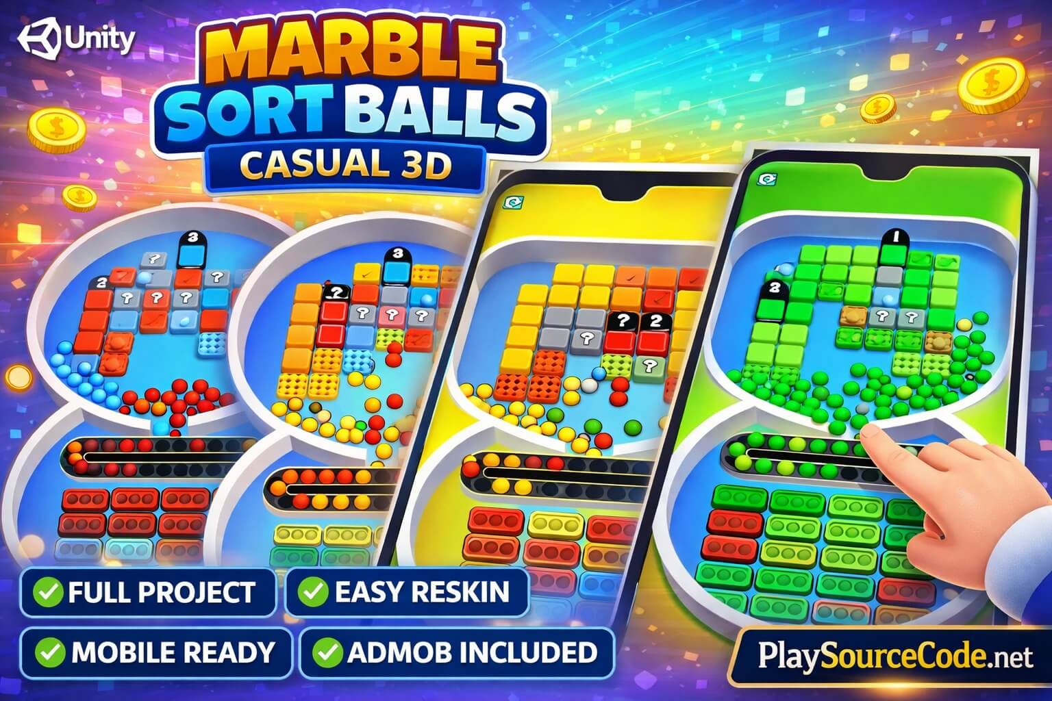 Marble Sort Balls Casual 3D Unity Game Source Code