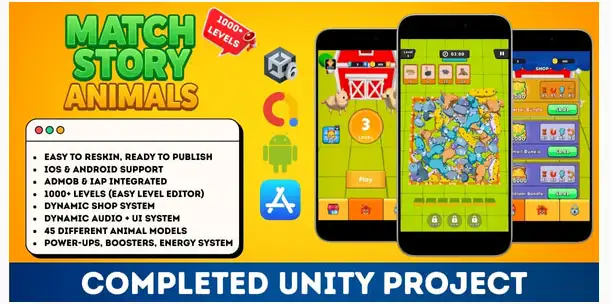 Match Story: Animals – Unity Match 3D Puzzle Game Source Code (AdMob + IAP) screenshot 2