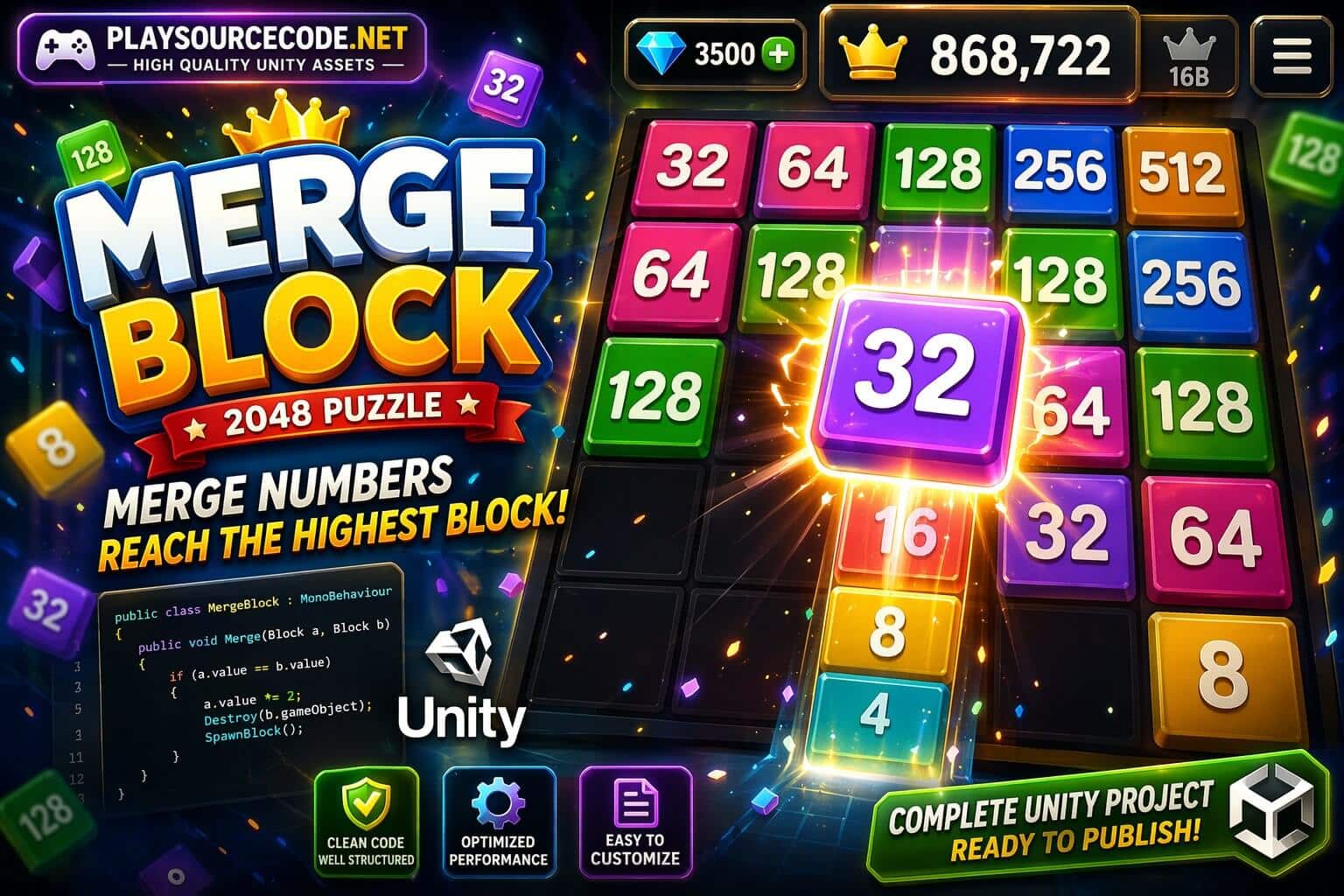 Merge Block - 2048 Puzzle Unity Project