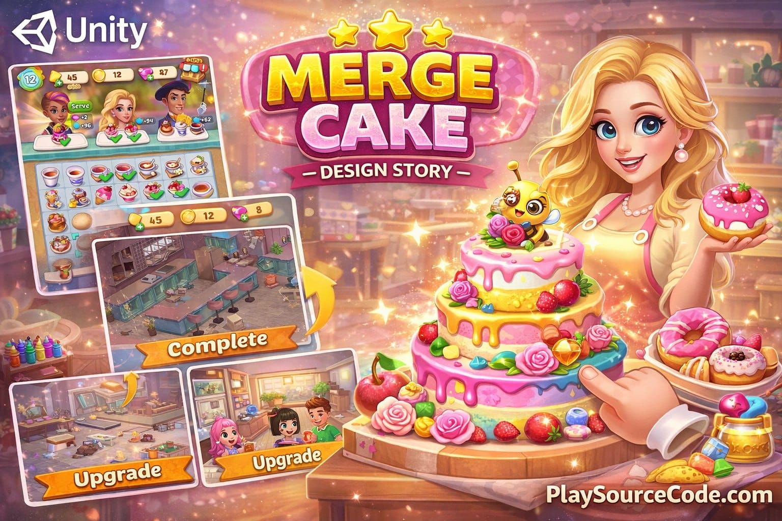 Merge Cake Design Story Mobile Game Unity Source Code with Levels