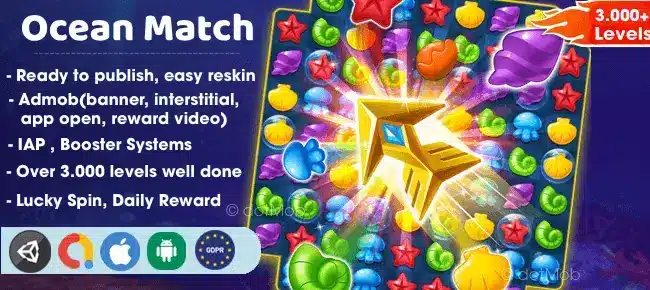 Ocean Match 3 Game SellUnitySourceCode screenshot 2