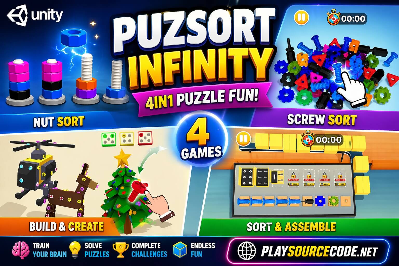 Puzsort Infinity 4 in 1 Unity Complete Project