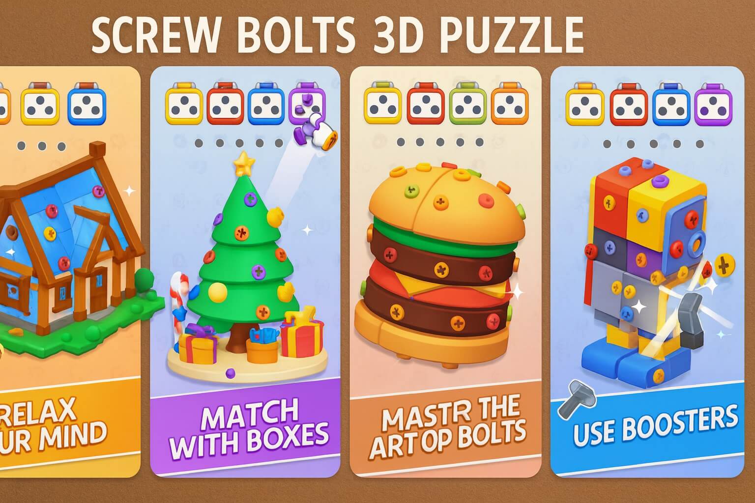 Screw Bolts 3D Logic Puzzle Unity Source Code (Mobile Ready)