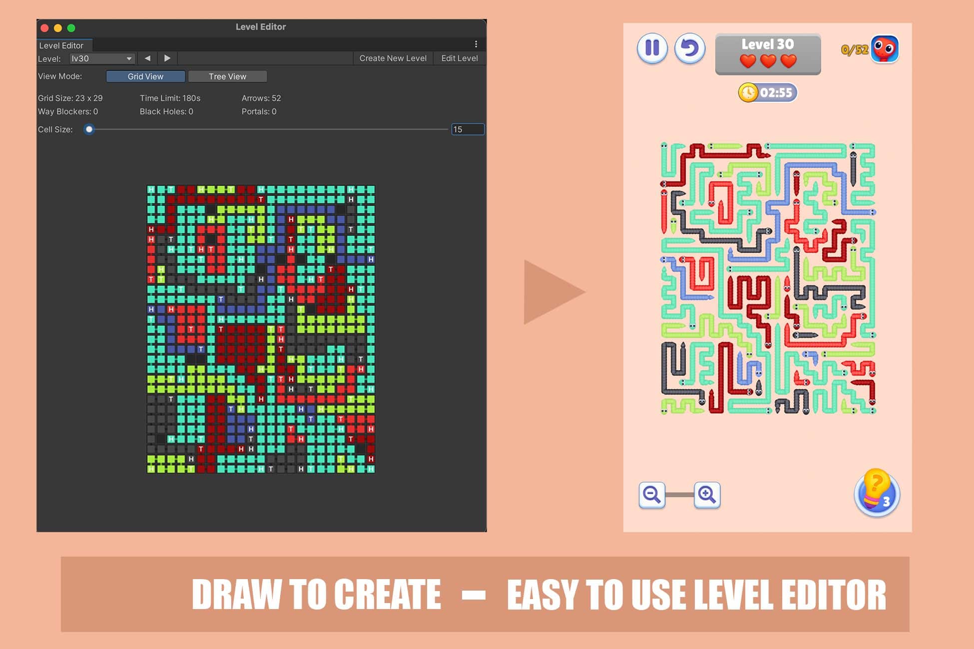 Snake Escape Puzzle – 800 Levels + Level Editor | Unity Game Source Code screenshot 4