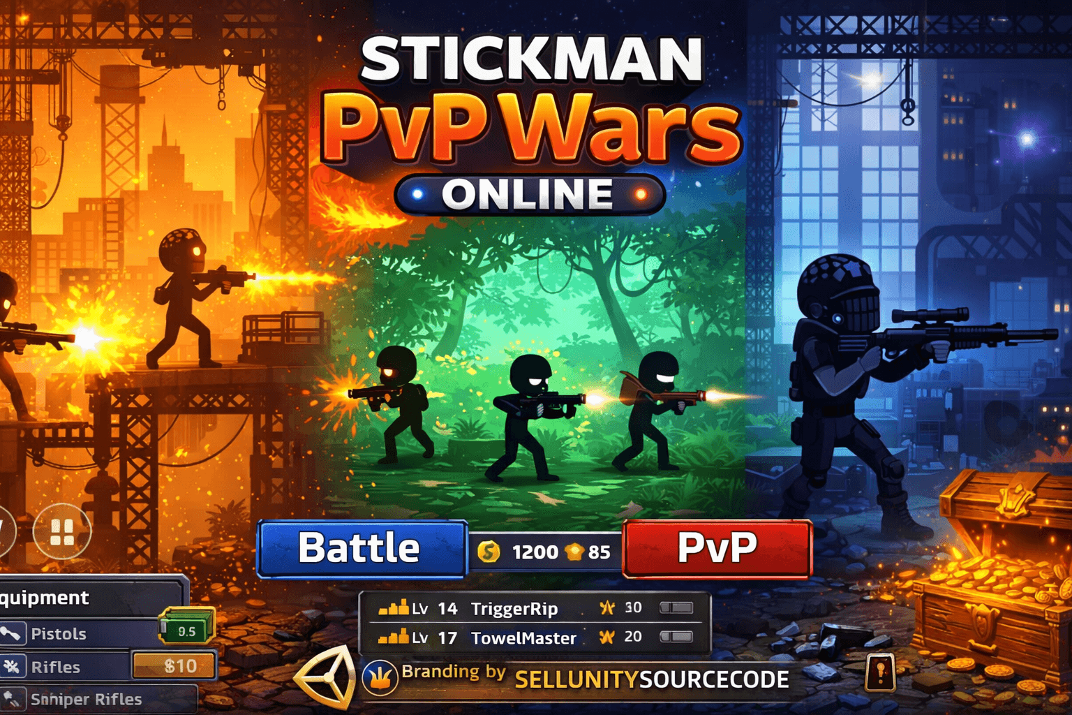 Stickman PvP Wars Online – Multiplayer Shooter Unity Source Code