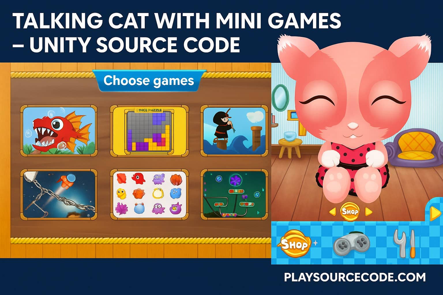 Talking Cat With Mini Games UNity sourcecode