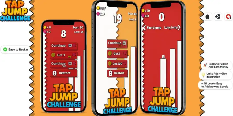 Tap Jump Challenge Casual Game SellUnitySourceCode