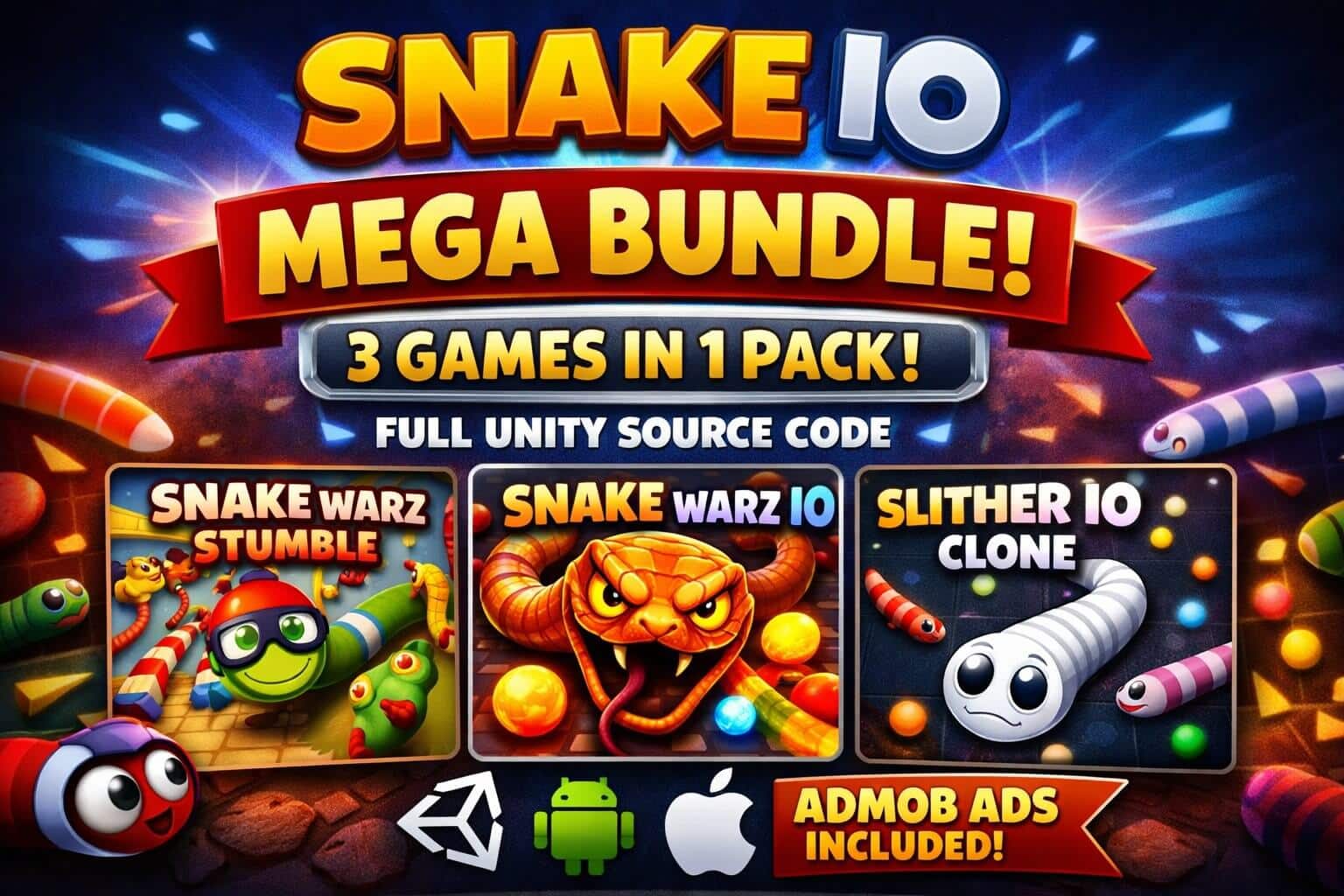 Ultimate Snake IO Unity Bundle – 3 Ready to Publish Games with Source Code