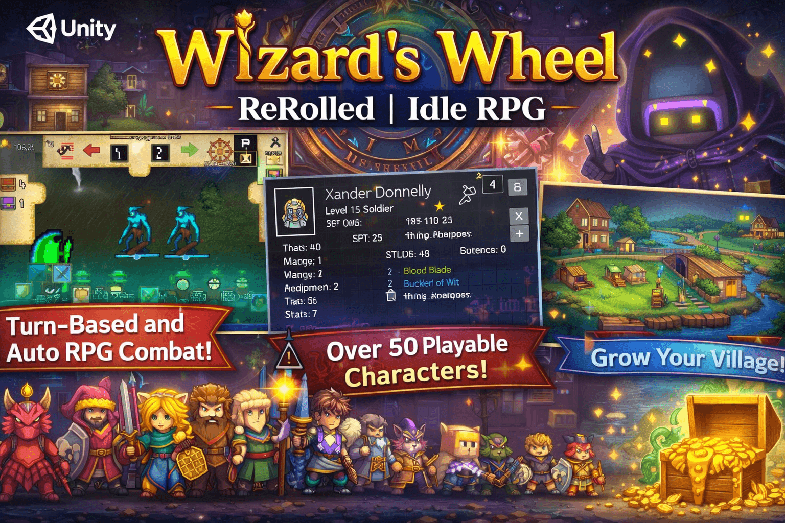 Wizard’s Wheel: ReRolled – Pixel Idle RPG Unity Source Code