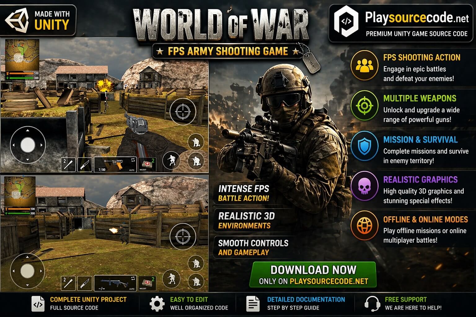 World of War- FPS Army Unity Game Code