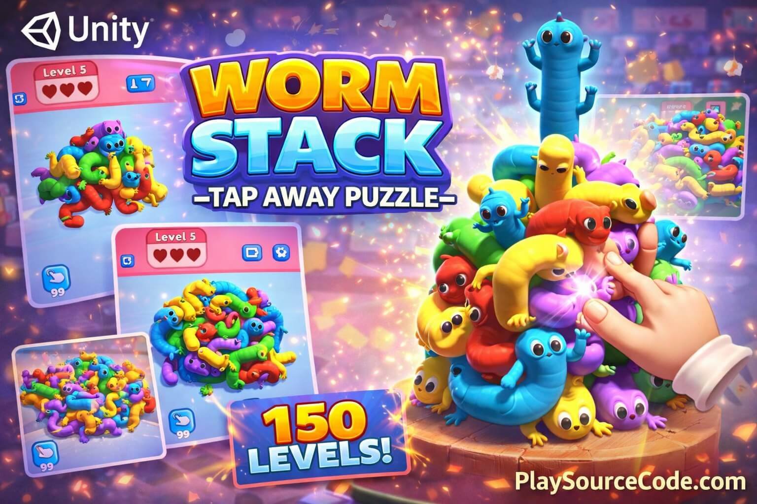 Worm Stack: Tap Away Puzzle Unity Source Code | 3D Logic & Rotation Maze